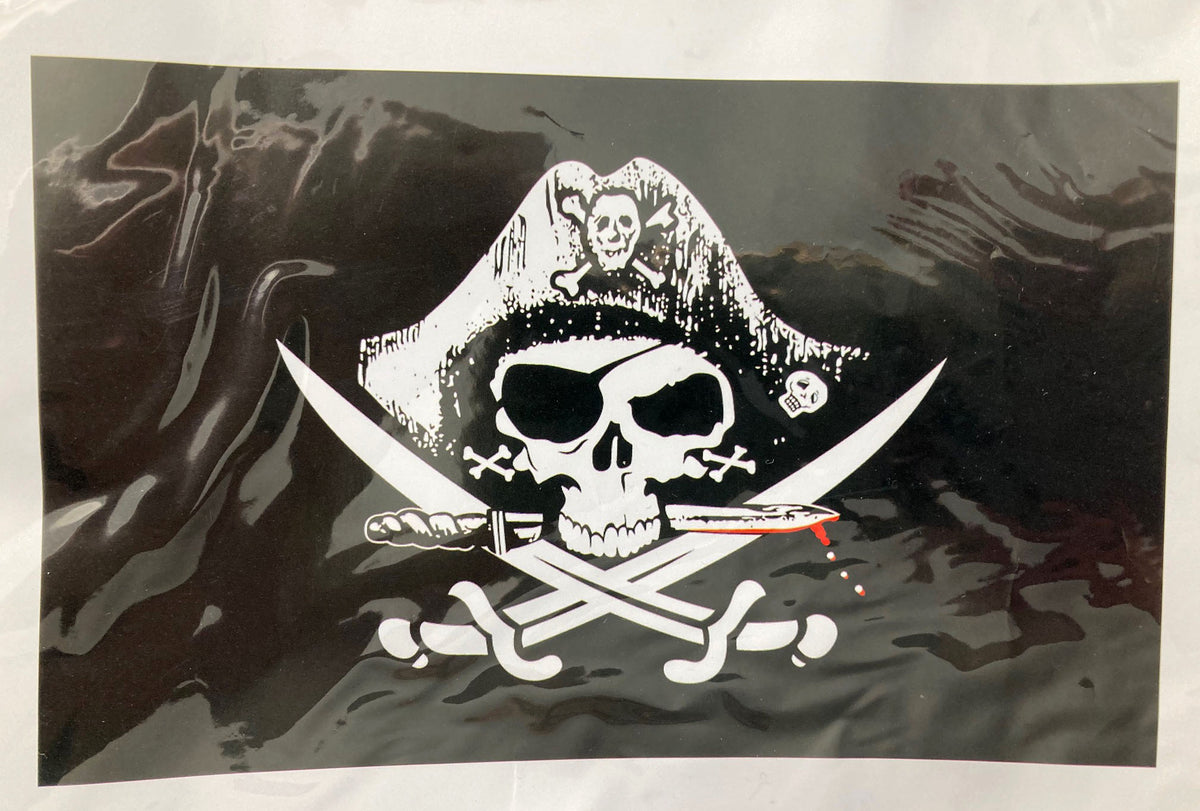 Grand drapeau pirate noir Jolly Roger Crâne et os 90x150cm avec anneaux  bannière suspendue